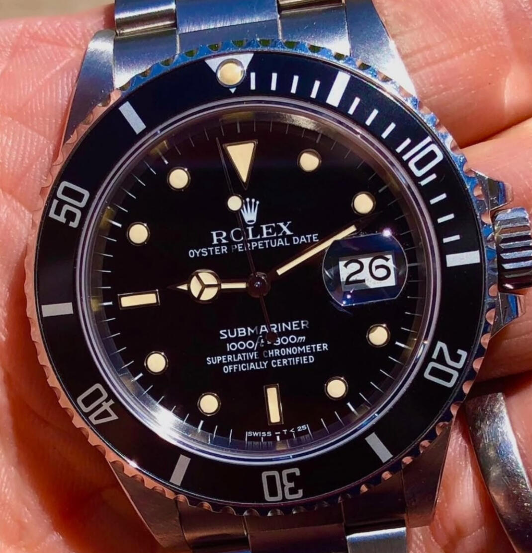 Exemple de zubmariner 16610 en vente en 2025 1987/1988 Rolex Submariner 168000 with a Zubmariner dial