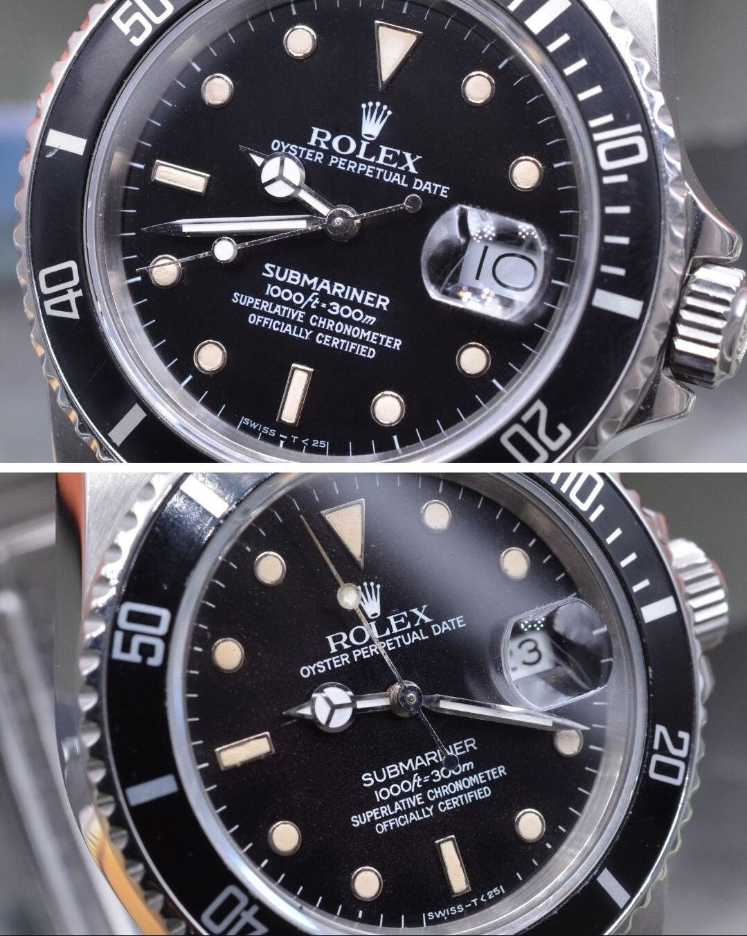 Rolex Submariner dial used to compare a Flat-S with a regular S